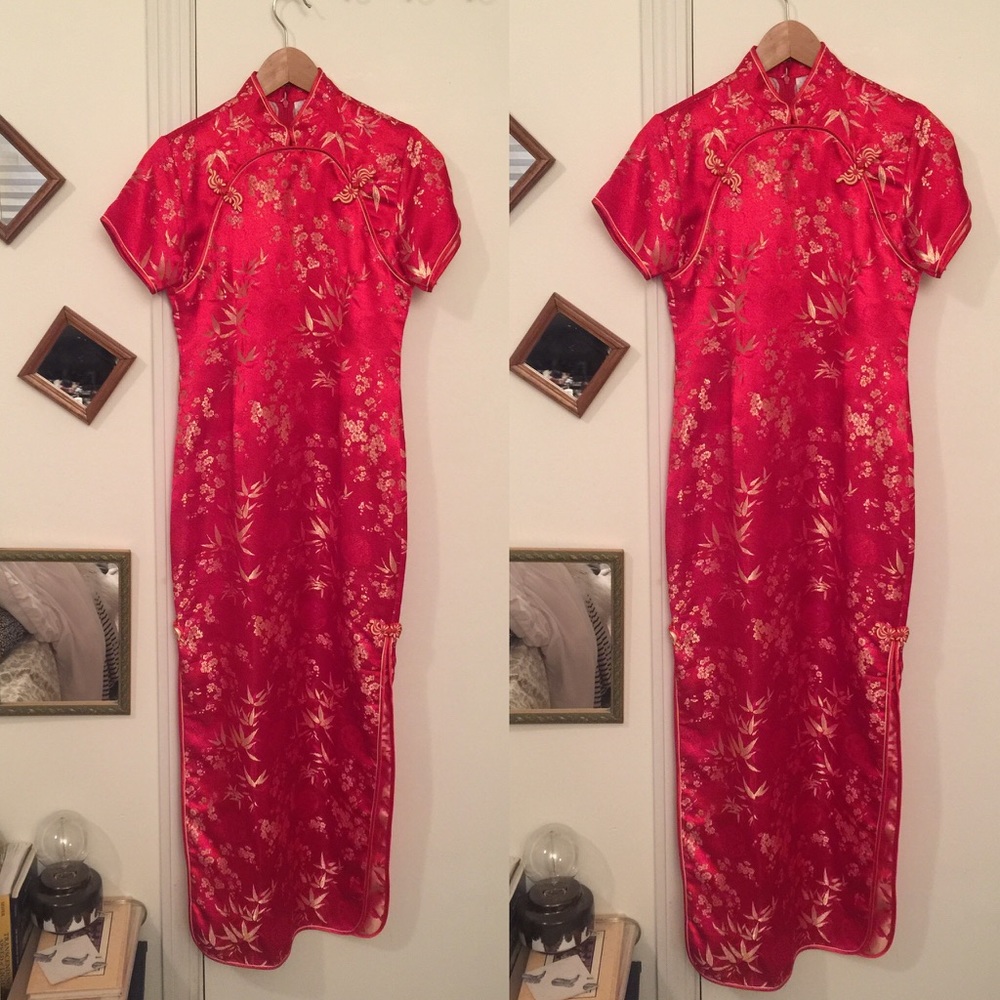 Vintage Styled Red Silk Floral Dress